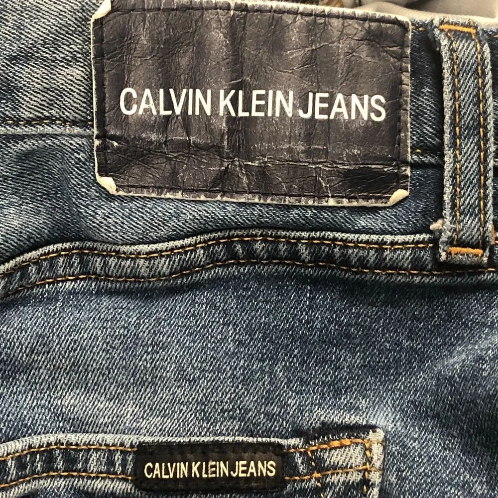 Calvin Klein CKJ037 Mens Jeans 40 x 29.5 Blue Straight‎ Stretch Denim Distressed - Picture 7 of 10